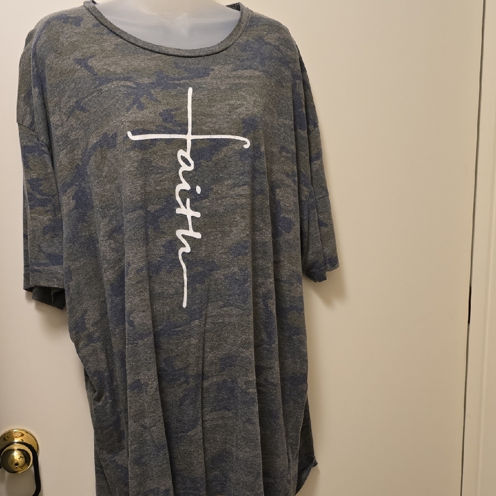 Love & Faith Camoflage Blue and Gray Short Sleeve Tee